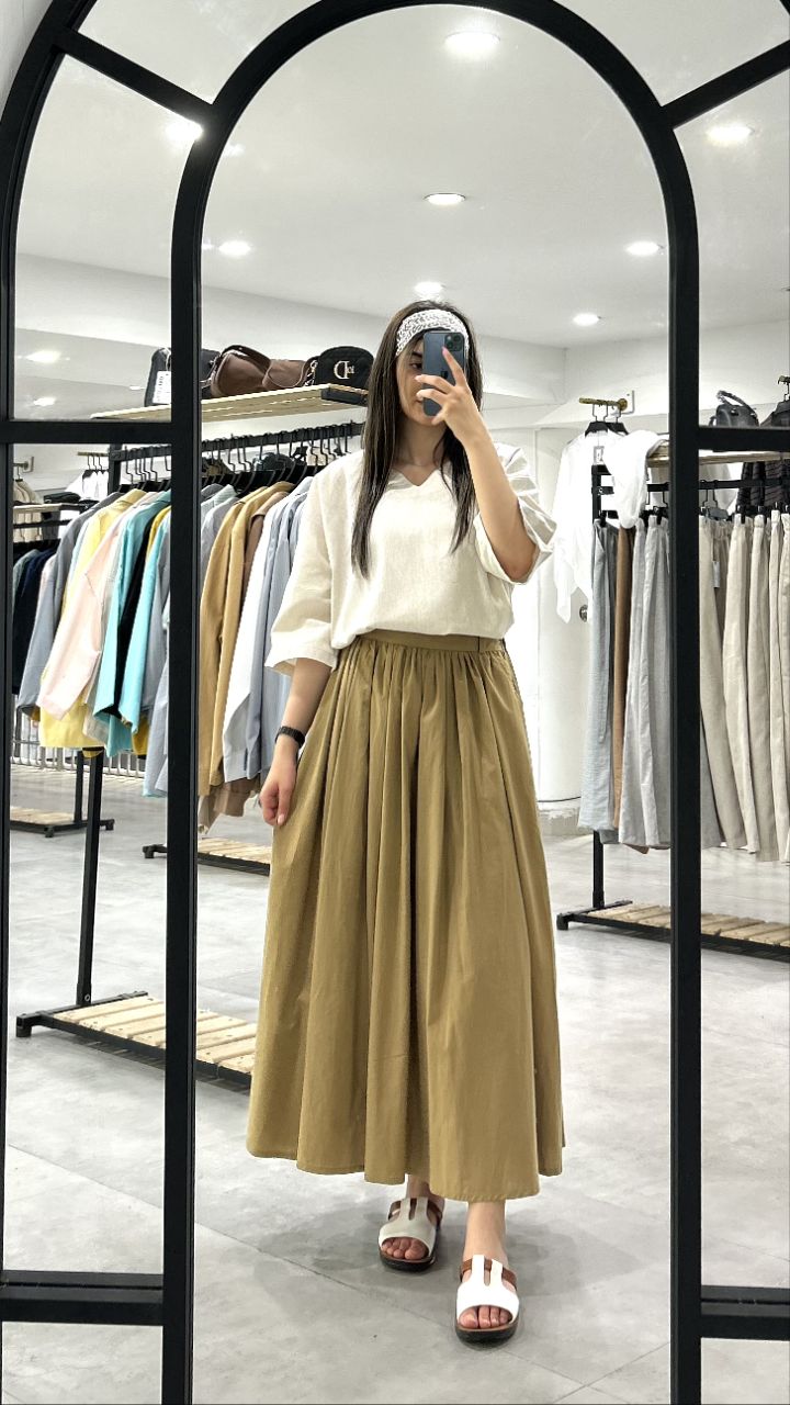 دامن لینن طرح زارا نسکافه ای