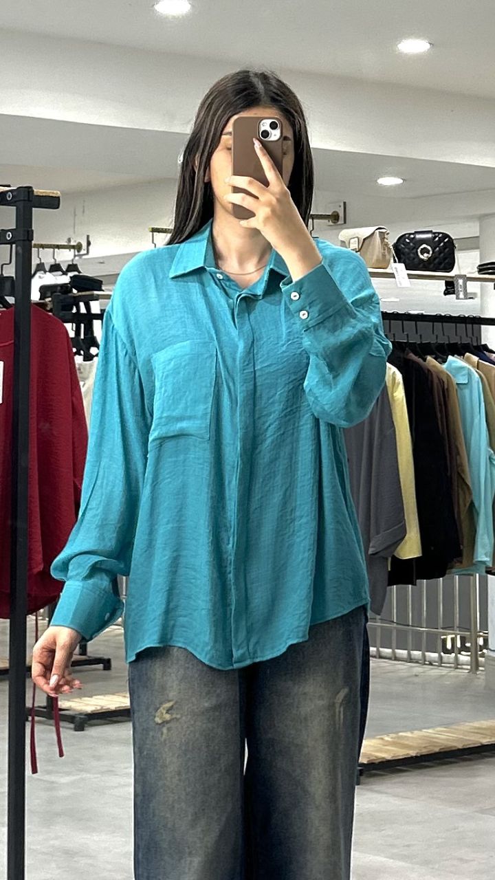 شومیز بیسیک وال فیروزه ای - Image 2