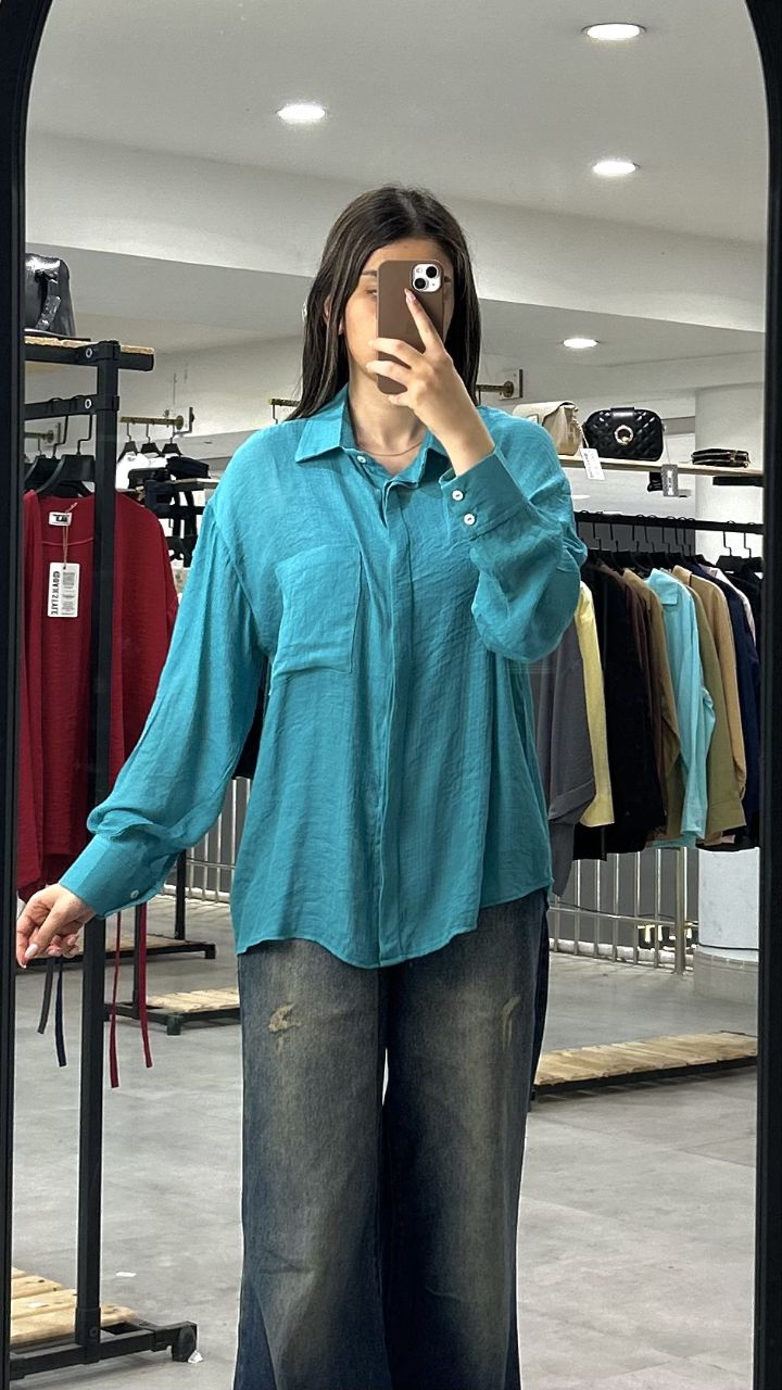 شومیز بیسیک وال فیروزه ای - Image 3