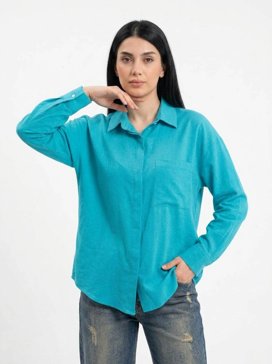 شومیز بیسیک وال فیروزه ای